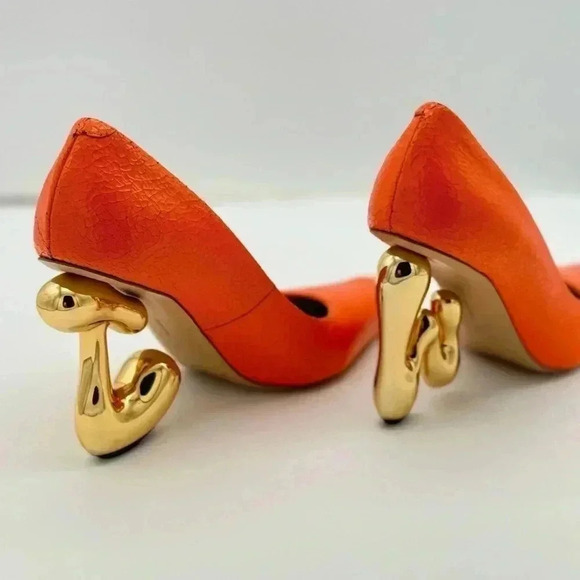 New, JW BUBBLE HEEL LEATHER PUMPS Orange Color Size 38 - Picture 13 of 16